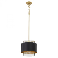 Quorum 8012-5980 - 10 inches Clear Glass Pendant, Matte Black, Aged Brass