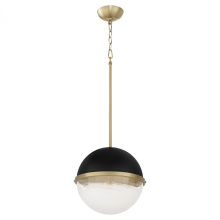 Quorum 82-12-6980 - 12 inches Milky Glass Sphere, Textured Black, Aged Brass