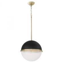 Quorum 82-14-6980 - 14 inches Milky Glass Sphere, Textured Black, Aged Brass