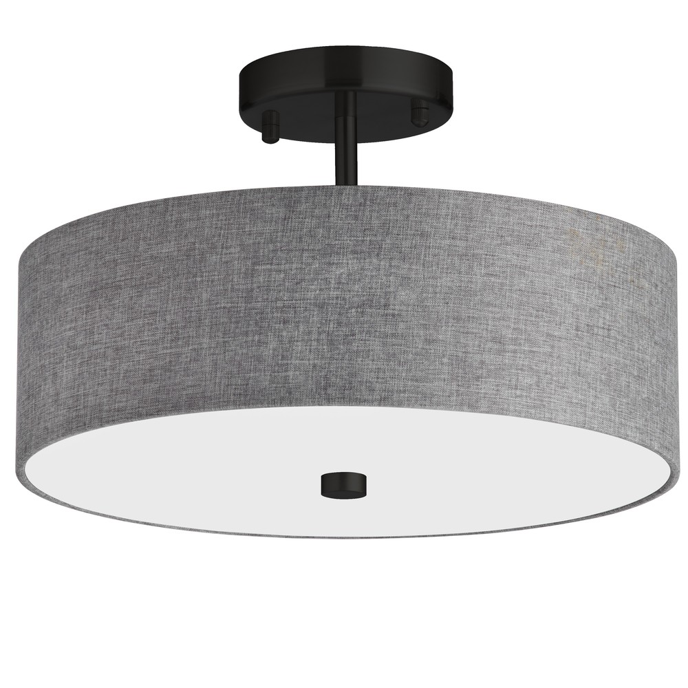 3 Light Incandescent Matte Black Semi-Flush Fixture w/ Grey Shade