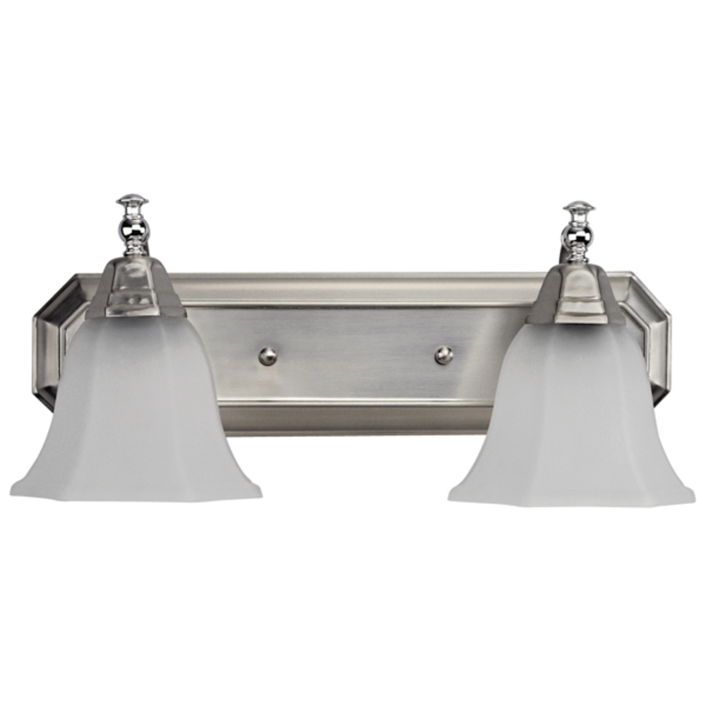 Vanity, IVL302 BPT/CH, 2 Light, Frosted Glass, 60W Type A, 18 IN W x 8 IN H x 8 IN D
