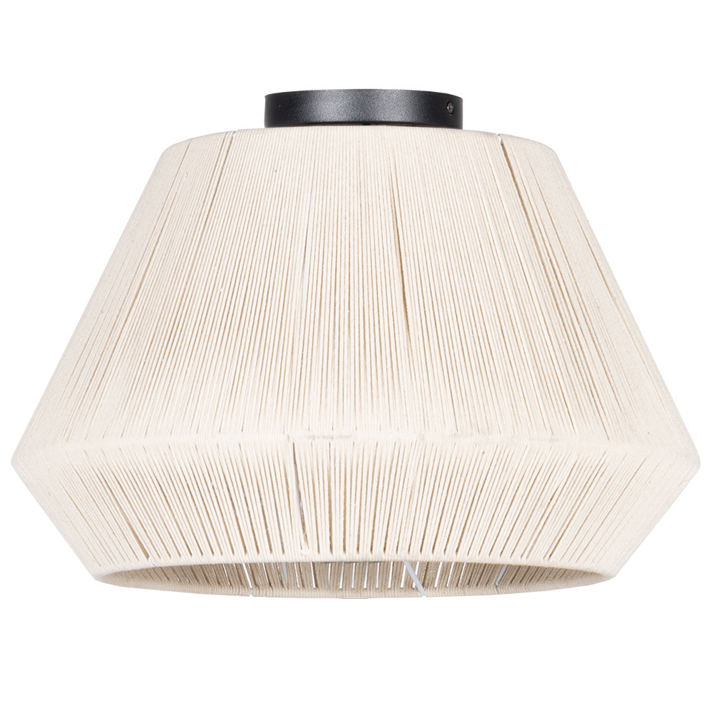 1 LT Ceiling Light w/ Cream Textile Thread Shade & Wood Canopy
