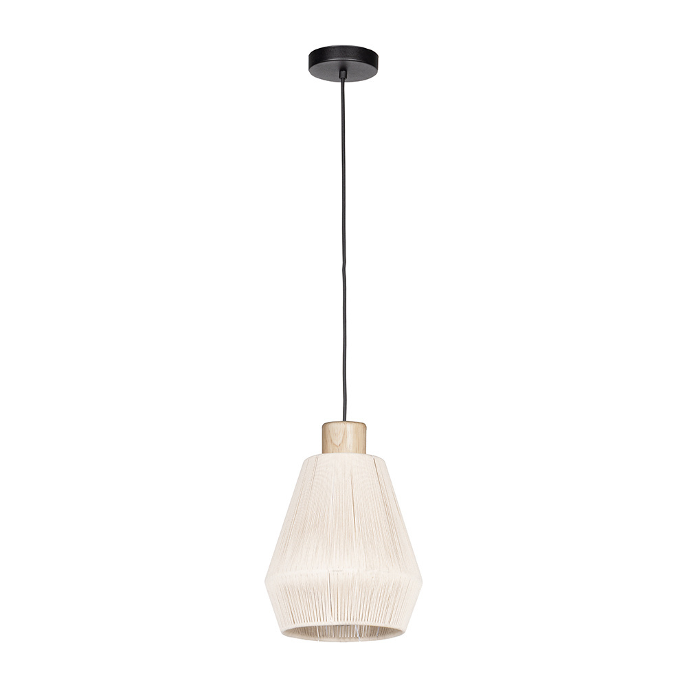 1 LT Mini Pendant w/ Black Finish & Cream Textile Thread Shade
