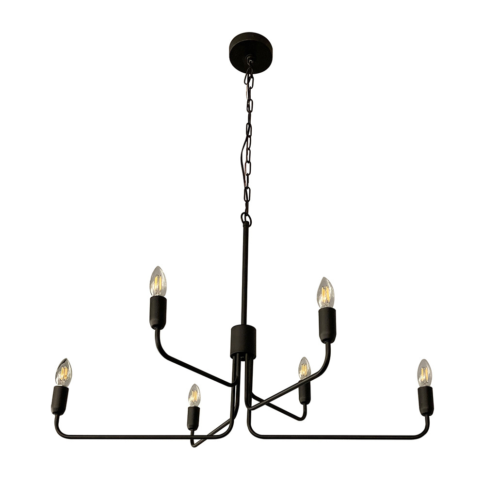 6 LT Chandelier w/ Black Finish & Adjustable Arms