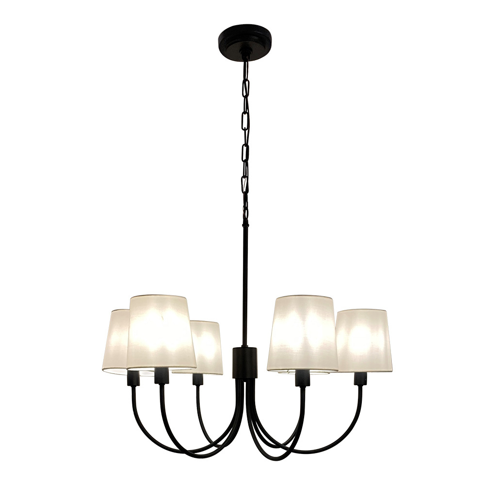 6 LT Chandelier w/ Black Finish & Removable White Shades