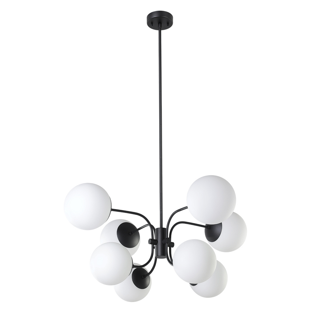 8 LT Pendant w/ Black Finish & Opal Glass Shades