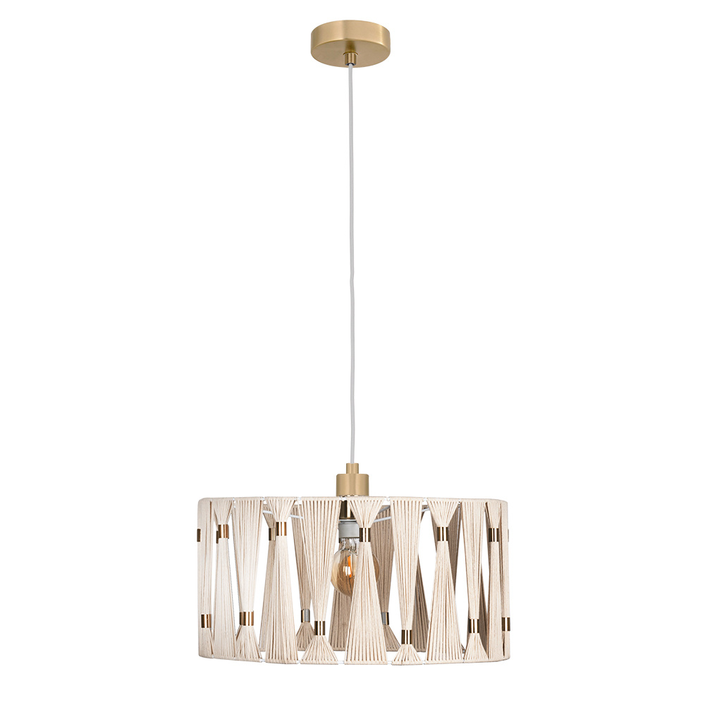 1 LT Pendant Brushed Brass Finish,  Beige Shade w/ Brushed Brass Accents