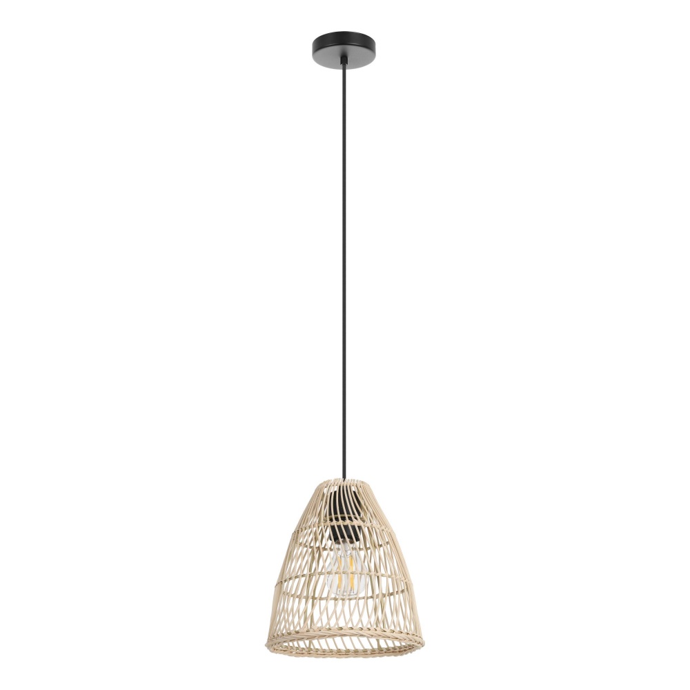1 LT Pendant w/ Black Finish & Natural color Ratan Shade