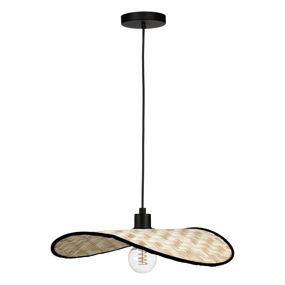 1 LT Dual Mount Pendant or Ceiling Light w/ Black Finish & Bamboo Shade