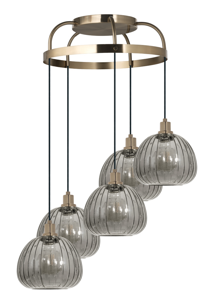 5 LT Cascaded Pendant w/ Brushed Gold Finish & Metalic Smoked Glass Shade
