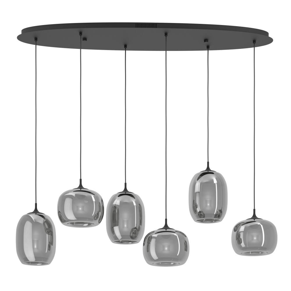 6 LT 3CCT LED Linear Pendant w/ Black Finish & Smoked Glass Shades