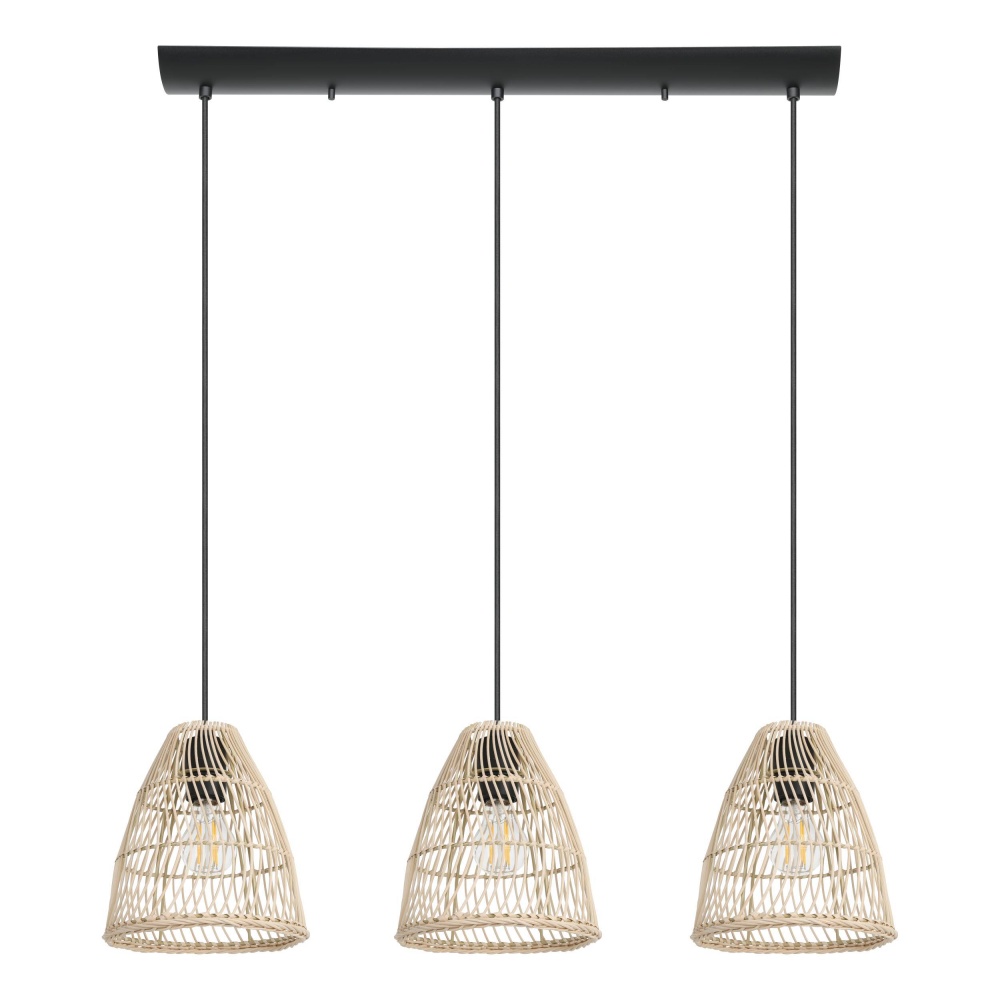 3 LT Linear Pendant w/ Black Finish & Natural color Ratan Shades