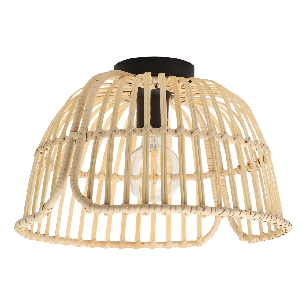 1 LT Ceiling Light w/ Black Finish & Natural Wood Shade