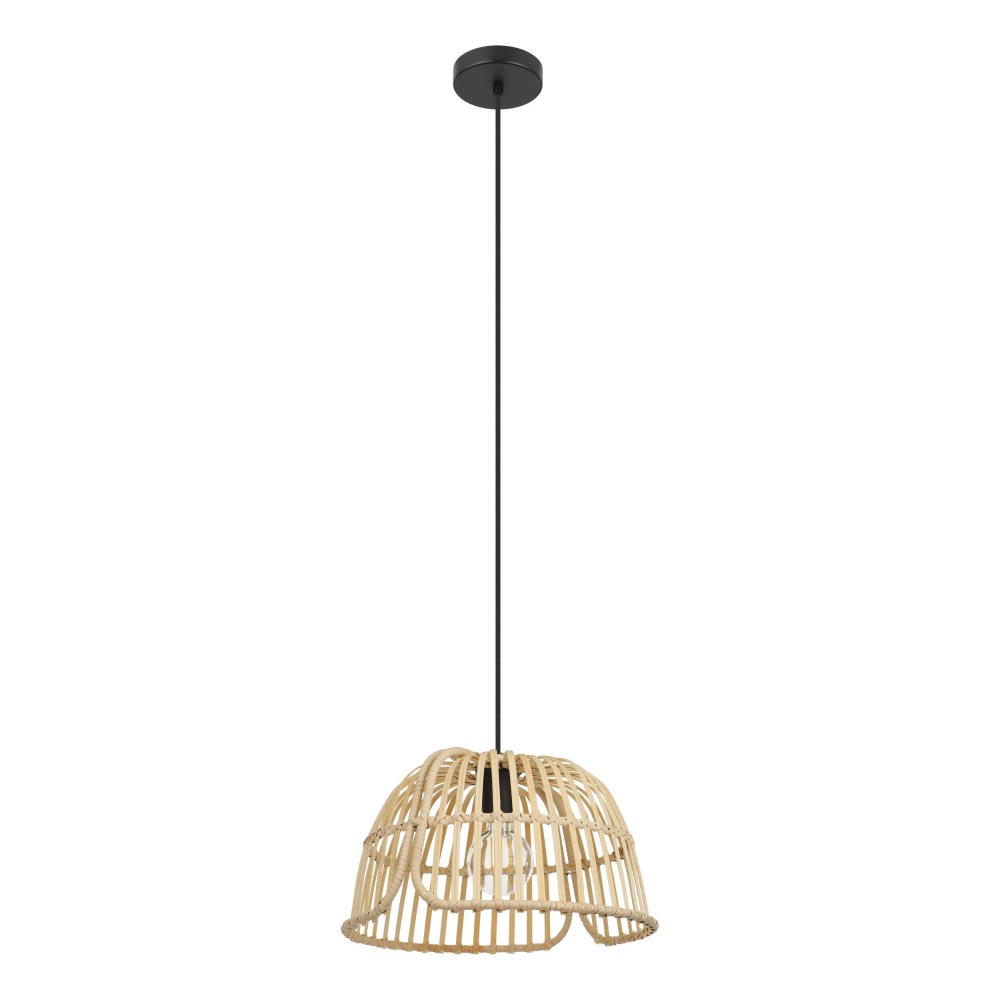1 LT Pendant w/ Black Finish & Natural Wood Shade