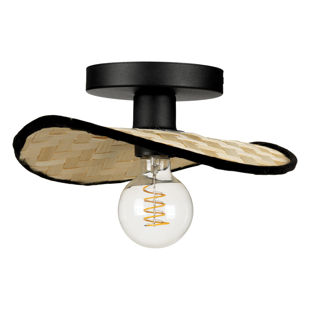 1 LT Ceiling Light w/ Black Finish & Bamboo Shade