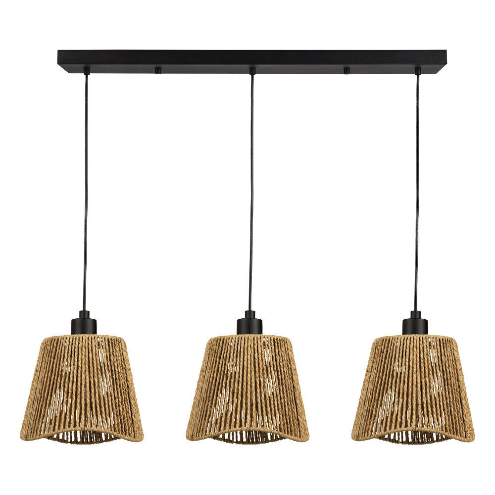 3 LT Liner Pendant w/ Black Finish & Natural Rope Shade