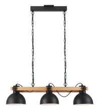 Eglo Canada 43163A - 3 LT Linear Pendant w/ Black Finish & Black w White Interior Metal Shades w/ Wood Accent