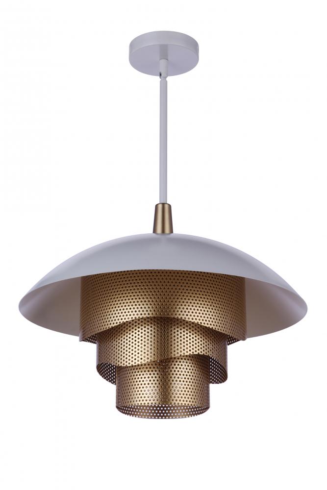 19â€ Diameter Sculptural Statement Dome Pendant w/ Perforated Metal Shades in Matte White/Matte Gol
