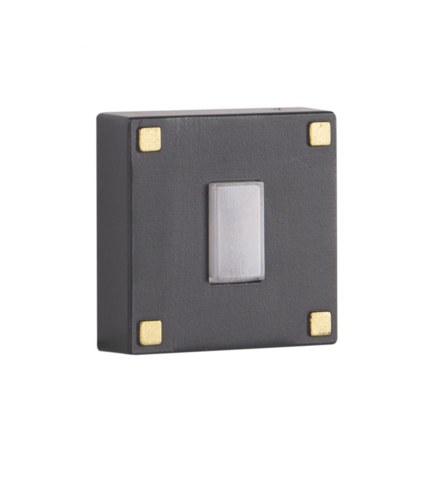 Surface Mount LED Lighted Push Button in Flat Black w/ Satin Brass Accents
