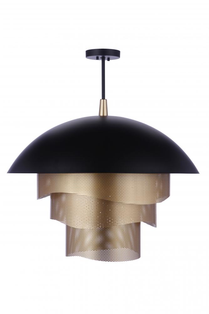 31.25â€ Dia Sculptural Statement Dome Pendant w/ Perforated Metal Shades in Flat Black/Matte Gold